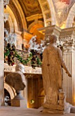 CASTLE HOWARD, YORKSHIRE: CHRISTMAS - THE BALCONY OF THE GREAT HALL DECORATED FOR CHRISTMAS - GARLANDS AND FRONDS OF ASPARAGUS - DECORATIVE, ORNAMENT, FESTIVE, WINTER, NOVEMBER