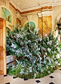CASTLE HOWARD, YORKSHIRE: CHRISTMAS - THE GARDEN HALL DECORATED FOR CHRISTMAS WITH CHRISTMAS TREE - DECORATIVE, ORNAMENT, WINTER, NOVEMBER