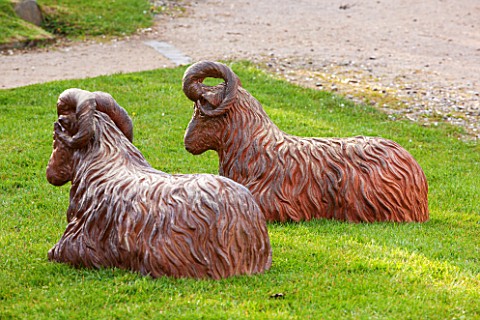 WHICHFORD_POTTERY_WARWICKSHIRE_LAWN_WITH_TERRACOTTA_SHEEP_MADE_BY_JIM_KEELING_AND_FIRED_AT_THE_ANAGA