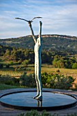 LA JEG, PROVENCE, FRANCE: DESIGNER ANTHONY PAUL - SCULPTURE MAN AND BIRD BY MARZIA COLONNA , MAY, MEDITERRANEAN, WATER, ORNAMENT, GARDEN