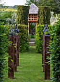 BRYANS GROUND, HEREFORDSHIRE: THE KITCHEN GARDEN - PIGEONNIER - BUILT IN 2015 - SQUARE OF HARE SCULPTURE - GARDEN, ORNAMENT, FORMAL, COUNTRY, MAY, FOCAL POINT, VISTA