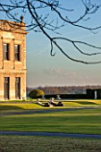 BRODSWORTH HALL, YORKSHIRE: DAWN. WINTER, JANUARY, VIEW ACROSS LAWN TO THE HALL