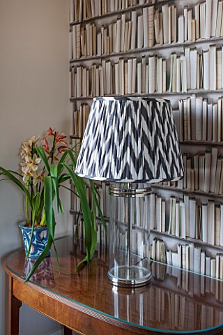 THE_FREETH_HEREFORDSHIRE_THE_SITTING_ROOM_BOOKCASE_WALL_PAPER_GLASS_AND_NICKLE_LAMP_LIVING