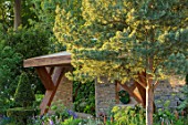 CHELSEA FLOWER SHOW 2017: THE MORGAN STANLEY GARDEN DESIGNED BY CHRIS BEARDSHAW - COUNTRY, COTTAGE, PERGOLA, STONE, WALL, PINE