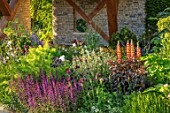 CHELSEA FLOWER SHOW 2017: THE MORGAN STANLEY GARDEN DESIGNED BY CHRIS BEARDSHAW - COUNTRY, COTTAGE, STYLE, PLANTING, LUPINS, FENNEL, PERGOLA, STONE, WALL, SALVIA