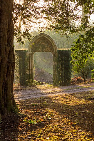 THENFORD_GARDENS__ARBORETUM_NORTHAMPTONSHIRE_ARCH_IN_THE_WOODLAND_IN_FEBRUARY