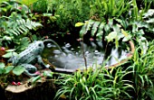SMALL POND WITH BRONZE FROG FOUNTAIN BY STIFFKEY LAMP SHOP. CHELSEA 1994