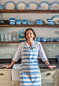 ALHAM FARM, SOMERSET: CORNISHWARE - TRADITIONAL FARMHOUSE KITCHEN IN BLUE AND CREAM,  - KARINA RICKARDS, ENGLISH, COUNTRY, COTTAGE, CLASSIC