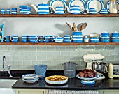 ALHAM FARM, SOMERSET: CORNISHWARE - TRADITIONAL FARMHOUSE KITCHEN IN BLUE AND CREAM, ENGLISH, COUNTRY, COTTAGE, CLASSIC