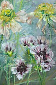 GRAVETYE MANOR SUSSEX: SPRING, APRIL, COUNTRY, GARDEN, THE DINING ROOM - BOTANICALLY INSPIRED HAND PAINTED PANELS BY FRENCH ARTIST CLAIRE BASLER