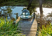 MANOR FARM, CHESHIRE: WOODEN PONTOON, LAKE, POND, WATER, WATER FEATURE, POOL, SUMMER