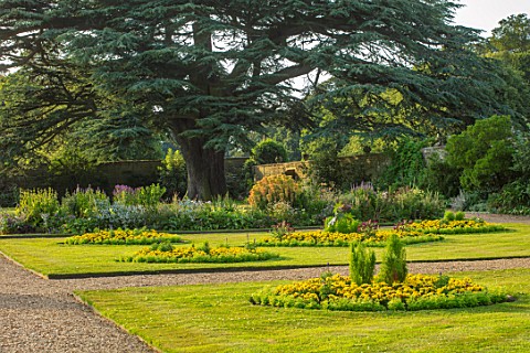 CANONS_ASHBY_NORTHAMPTONSHIRE_THE_NATIONAL_TRUST__LAWN_BEDDING__CEDAR_OF_LEBANON_FORMAL_PARK_JULY