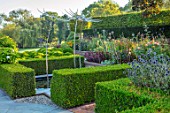 MITTON MANOR, STAFFORDSHIRE: TOPIARY GARDEN, FORMAL, COUNTRY, BOX, TOPIARY, HEDGES, HEDGING, EVERGREEN, SEPTEMBER, NEIL WILKIN SCULPTURES