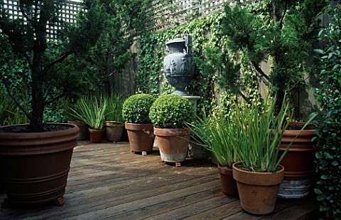 VIEW_OF_DECKED_TERRACE_WITH_POTS__A_LEAD_URN__TRELLIS_DESIGNER_CHRISTIAN_WRIGHT__SAN_FRANCISCO