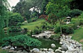 LANDSCAPED POND IN THE JAPANESE GARDEN AT THE HUNTINGON BOTANICAL GARDENS  CALIFORNIA
