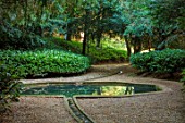 ROUSHAM, OXFORDSHIRE: THE RILL AND OCTAGONAL COLD BATH, POOL, SUMMER, REFLECTIONS, TEFLECTED, AUGUST, SUMMER, GREEN
