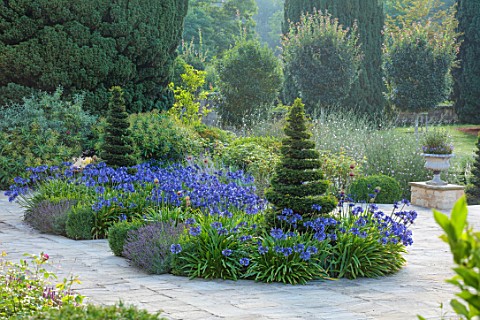 PRIVATE_GARDEN_GLOUCESTERSHIRE__DESIGNER_ANGEL_COLLINS_TERRACE_WITH_AGAPANTHUS_NAVY_BLUE_PERENNIALS_