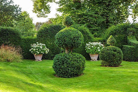 ADMINGTON_HALL_WARWICKSHIRE_TOPIARY_GARDEN_CLIPPED_YEW_TAXUS_HEDGES_HEDGING_TERRACOTTA_CONTAINERS_WI