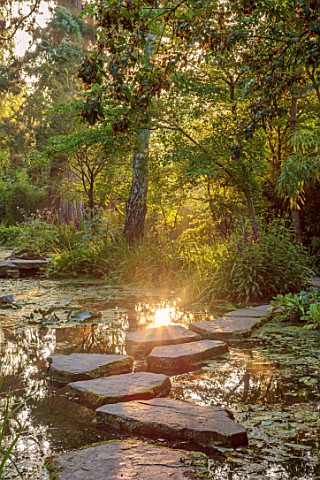 MORTON_HALL_GARDENS_WORCESTERSHIRE_POOL_WATER_STEPPING_STONES_REFLECTIONS_UPPER_POND_STROLL_GARDEN_J