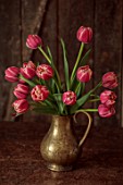 SMITH & MUNSON, LINCOLNSHIRE: DUTCH MASTER, BRONZE JUG, GREEN, PINK, FLOWERS OF TULIP COLUMBUS, SPRING, MAY