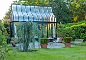 LOWER BOWDEN MANOR, BERKSHIRE: THE FOLLY, NEO GOTHIC CONSERVATORY, GLASSHOUSE, PATIO