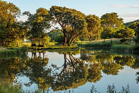 ENCOMBE_HOUSE_DORSET_WATER_LAKE_BORROWED_LANDSCAPE_TREES_LAWNS_REFLECTIONS_REFLECTED