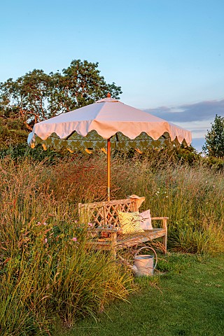 ASHBROOK_HOUSE_NORTHAMPTONSHIRE_WOODEN_BENCH_SEAT_PARASOL_UMBRELLA_BY_TITANIA_SUMMER_WATERING_CAN