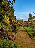 BOWOOD HOUSE & GARDENS, WILTSHIRE: THE WALLED GARDEN, AUTUMN, OCTOBER, FALL, BORDERS, PATHS