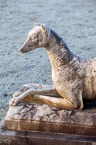 BRODSWORTH_HALL_YORKSHIRE_WINTER_JANUARY_FROST_MARBLE_GREYHOUND_DOG_SCULPTURE_ACQUIRED_BY_ITALIAN_SC
