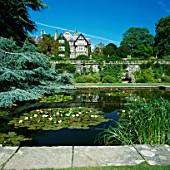 FORMAL LILY POND AND TERRACE IN FRONT OF THE HOUSE  BODNANT GARDEN  WALES