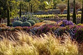 PRIVATE GARDEN ALARO, MALLORCA, DESIGNED BY MASHAMBA DESIGN: GRAVEL GARDEN, WALLS, OSTEOSPERMUM ECKLONIS, BULBINE FRUTESCENS, ECHIUM CANDICANS, CLIPPED TEUCRIUM, STIPA TENUISSIMA