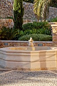 PRIVATE GARDEN ALARO, MALLORCA, DESIGNED BY MASHAMBA DESIGN: COURTYARD, FOUNTAIN, WALL, DECORATIVE COBBLED FLOOR