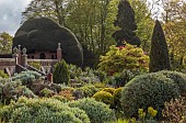 DODDINGTON PLACE, KENT: APRIL, SPRING, THE ROCK GARDEN, BALLOTA, WALLS, ACERS, MAPLES