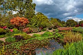 RHS GARDEN, WISLEY, SURREY, WOODLAND IN SPRING, APRIL BESIDE THE ROCK GARDEN, BRIDGE