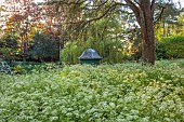COTTESBROOKE HALL AND GARDENS, NORTHAMPTONSHIRE: SPRING, MAY: THE WILD GARDEN, COW PARSLEY, PAVILION