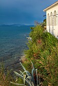 KOULOURA, CORFU, GREECE: DESIGNER PAUL BANGAY: AGAVE, VIEW TOWARDS CORFU TOWN