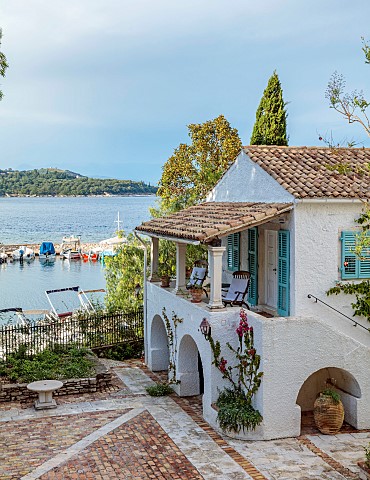 KOULOURA_CORFU_GREECE_DESIGNER_PAUL_BANGAY_VIEW_OF_COURTYARD_AND_HARBOUR_FROM_UPPER_TERRACE