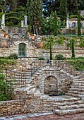 KOULOURA, CORFU, GREECE: DESIGNER PAUL BANGAY: COURTYARD, TERRACE, COURTYARD, WALLS, TERRACOTTA CONTAINERS, STAR JASMINE, TRACHELOSPERMUM JASMINOIDES