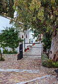 KOULOURA, CORFU, GREECE: DESIGNER PAUL BANGAY: COURTYARD, MAIN ENTRANCE, GATE, CHURCH