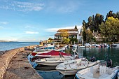 KOULOURA, CORFU, GREECE: DESIGNER PAUL BANGAY: THE VILLA SEEN FROM THE HARBOUR