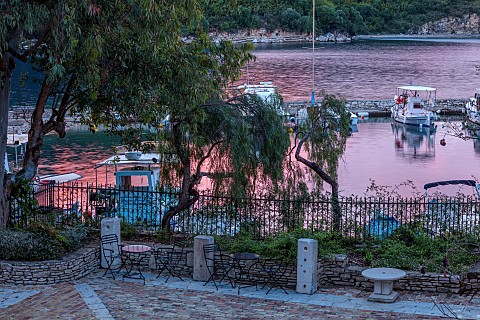 KOULOURA_CORFU_GREECE_DESIGNER_PAUL_BANGAY_THE_COURTYARD_AND_HARBOUR_AT_DUSK_EVENING_LIGHT