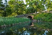 CAISSON GARDEN, SOMERSET: THE POUND, POOL, WATER, POND, REFLECTED, REFLECTIONS, BRIDGE