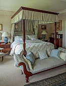 PRIORS MARSTON, WARWICKSHIRE, THE MANOR HOUSE: GUEST BEDROOM, CREAM, BLUE AND MAHOGANY, FOUR POSTER BED
