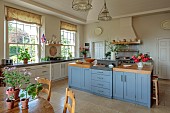 PRIORS MARSTON, WARWICKSHIRE, THE MANOR HOUSE: THE KITCHEN, LARGE ISLAND UNIT, TABLE, CHAIRS