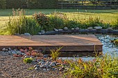 TYTHE BARN, OXFORDSHIRE, DESIGNER SARAH NAYBOUR: JUNE, WILDLIFE POND, POOL, WATER, DECKING, LAWN