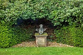 OLD BLADBEAN STUD GARDENS, KENT: JUNE, LAWN, LAMBYS WALK, SCULPTURE OF IRIS WOLFHOUND BY ZENOS FRUDAKIS