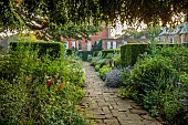 COTTESBROOKE HALL AND GARDENS, NORTHAMPTONSHIRE: THE TERRACE, ONOPORDUM ACANTHIUM, LUPIN MASTERPIECE, ALCHEMILLA MOLLIS, GERANIUM ORION