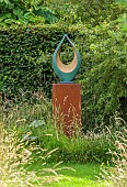 HIGHFIELD FARM, MONMOUTHSHIRE: JULY, GRASS PATH, SCULPTURE TOGETHER BY KARA SACHES, VISTA, WILDFLOWERS
