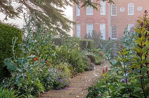 COTTESBROOKE_HALL_AND_GARDENS_NORTHAMPTONSHIRE_THE_TERRACE_DOUBLE_HERBACEOUS_BORDERS_ONOPORDUM_ACANT