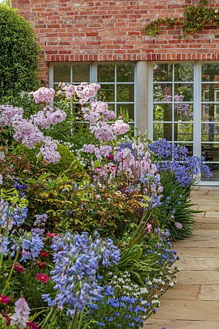 MORTON_HALL_GARDENS_WORCESTERSHIRE_SOUTH_GARDEN_AUGUST_BORDERS_CLEOME_PHLOX_UTOPIA_AGAPANTHUS_POLAR_